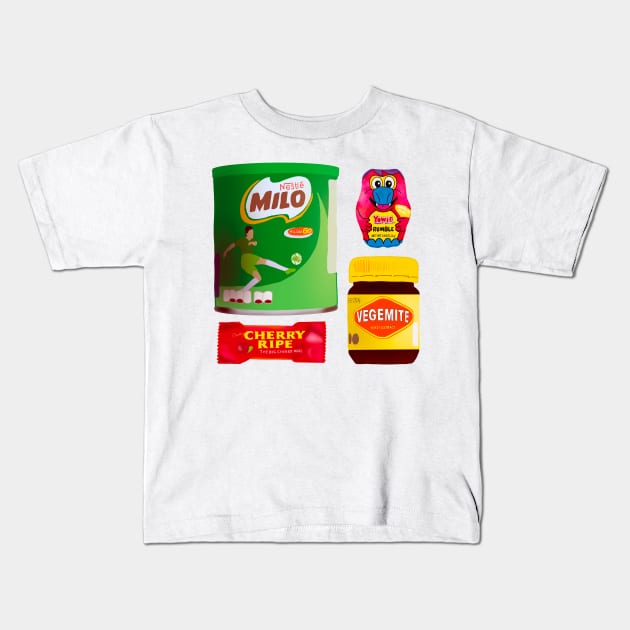 Australian Snacks Kids T-Shirt by rachaelthegreat
